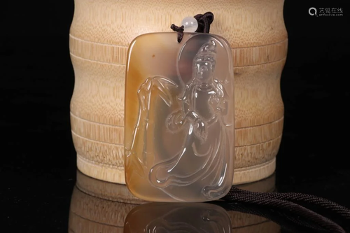 Chinese Agate Carved Guanyin Pendant