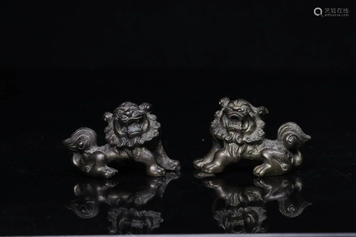 Pair of Chinese Metal Lions Paper Weight