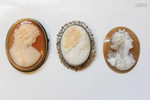 3 Pics Cameo Pin, one w Gold
