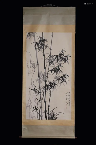 Chinese Ink Color Scroll Painting w Calligraphy