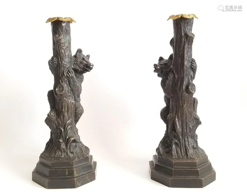 19C Russian Bronze Pair Candle holders Grachev