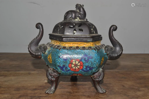 Chinese Cloisonne Tripod Cover Censer