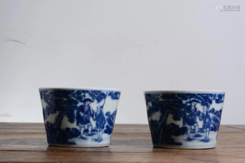 Pair of Chinese Blue and White Porcelain Cups,Mark