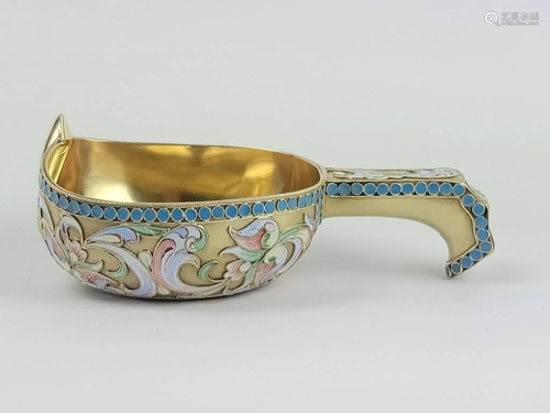 Antique Russian Silver Shaded Enamel Kovsh