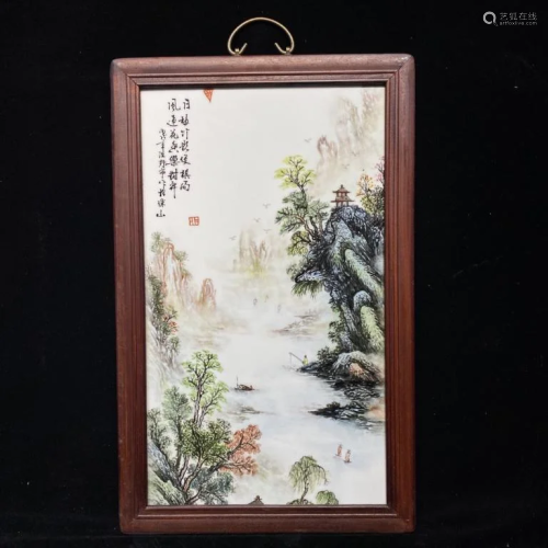 Chinese Porcelain Plaque w Calligraphy
