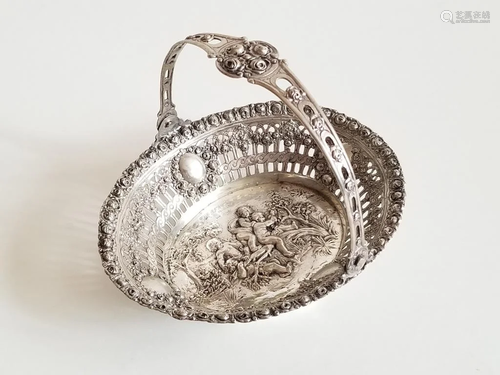 19C Continental Repousse Silver Basket