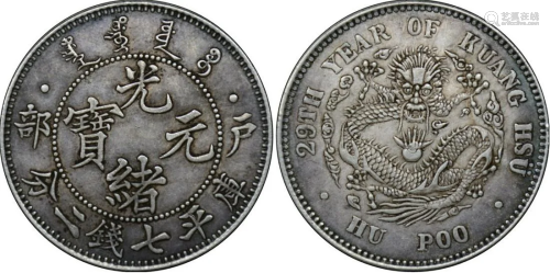China silver coin: Qing Guangxu HuBu one yuan