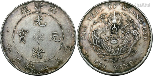 China silver coin: Qing Guangxu Beiyang made