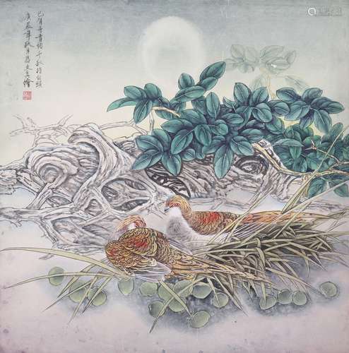 蔣文兵 花鳥 設色紙本 鏡片