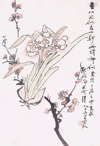 黃賓虹 花卉 設色紙本 立軸