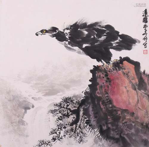 孫鳴材 遠瞻圖 設色紙本 鏡片