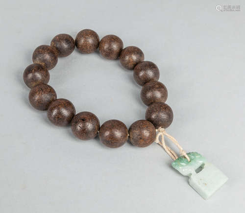 Large Bead Chinese Agarwood Prayer Beads with Jadeite Seal