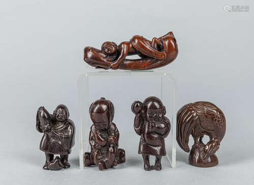 Group Japanese Wood Carved Netsukes