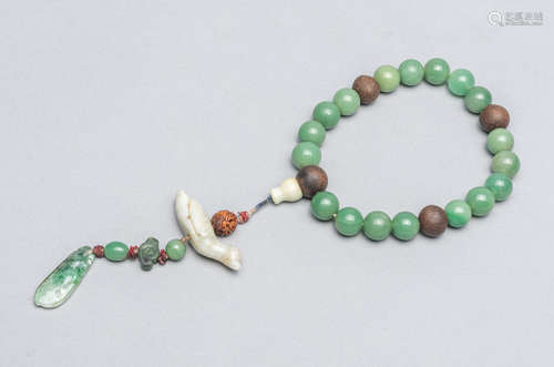 Chinese Antique Jade & Wood Prayer Beads