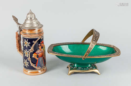 Japanese Enameled on Copper Tray & German Porcelain Cup