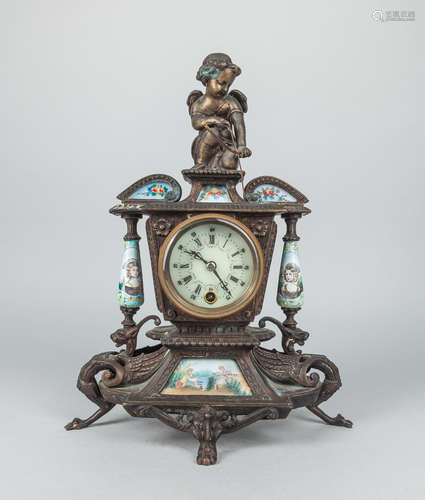 Beautiful Enameled Bronze Clock, France Type