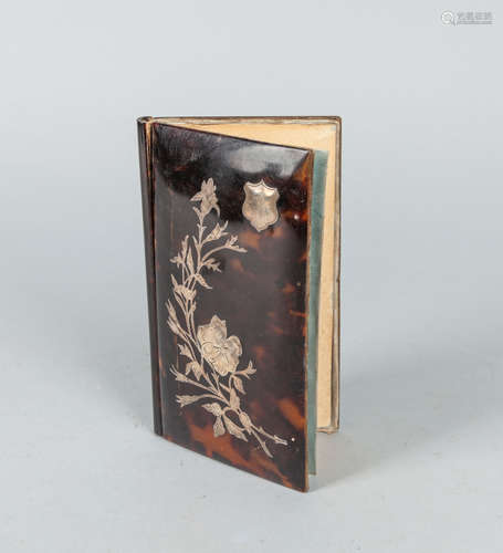 English Type Shell Book Inlaid Silver Flower