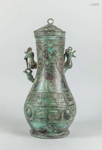 Fine Chinese Carved Bronze Covered Vase