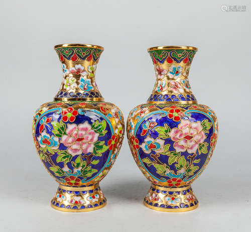 Pair of Chinese Export Cloisonne Cabinet Vase