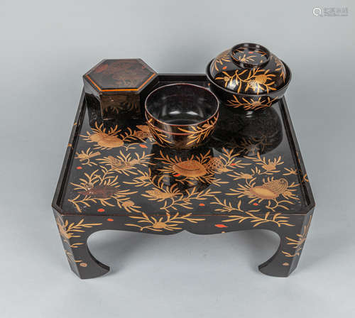 Set Japanese Collectible Lacquer Tea Wares