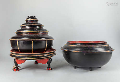 South Asian Lacquer-Wood Tower Dinner Service