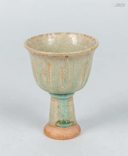 Korean Joseon Type Celadon Glazed Porcelain Stem Cup