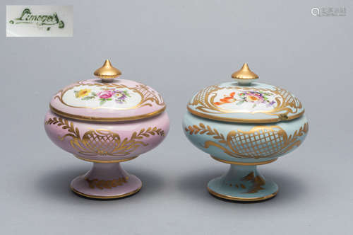 Set English Old Enameled Porcelain Covered Jar