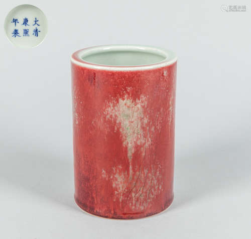 Chinese Red Glazed Porcelain Brush Pot