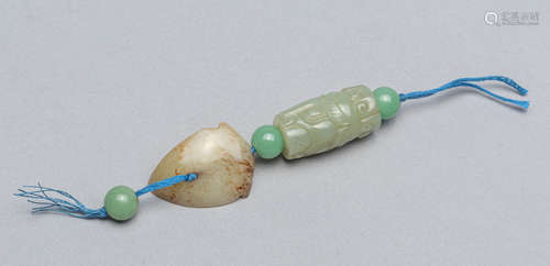 Chinese Old Jade Carving of Bead & Cicada