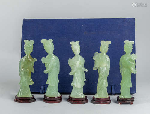 Set Chinese Export Translucent Jade Carving Of Figures