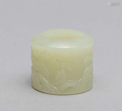 Chinese Yellow-White Jade Carving of Thumb Ring