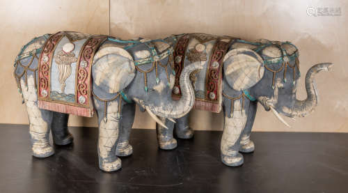 Pairs Chinese Vintage Bone Elephant Sculptures