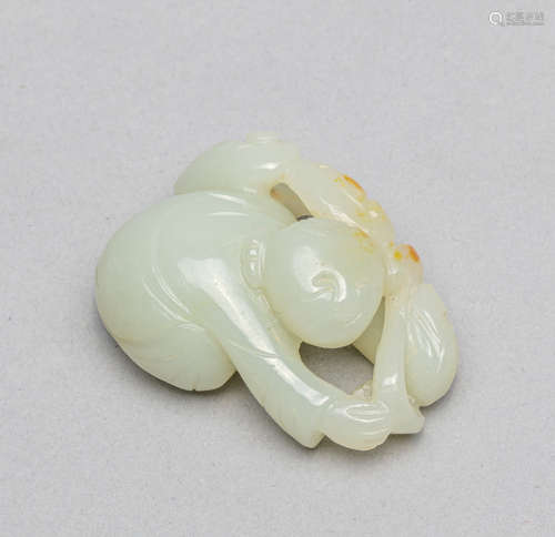 Chinese White Jade Carving of Boy