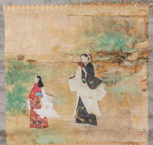 Japanese Wall Hanging Painting with Box