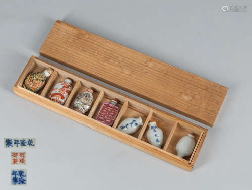 Group of Chinese Porcelain Snuff Bottle with Box