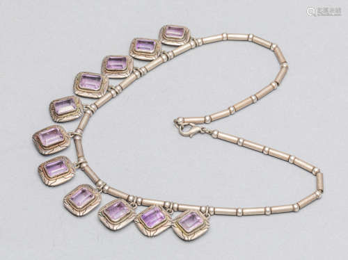 Designed Sterling & Amethyst Tube Bead Necklace