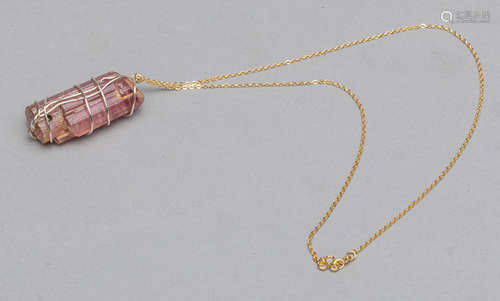 Large Pink Clear Tourmaline Stone, 18k G/F Necklace