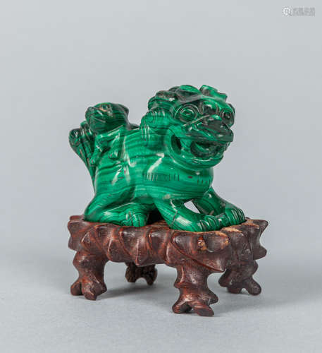 Chinese Carved Malachite Beast With Stand