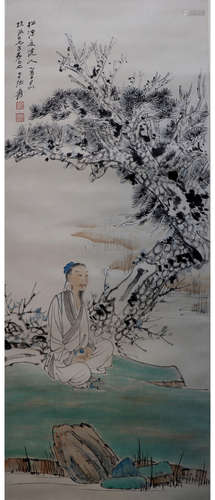 A CHINESE FIGURE PAINTING ZHANG DAQIAN MARK