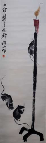 A CHINESE MOUSE&OIL LAMP PAINTING QI BAISHI MARK