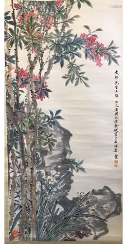 A CHINESE FLOWERS PAINTING JIN CHENG MARK