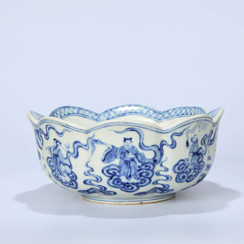 A BLUE WHITE EIGHT IMMORTALS PORCELAIN BOWL