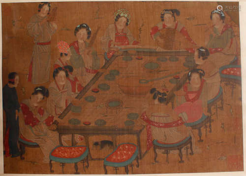 A CHINESE FIGURE PAINTING SILK SCROLL