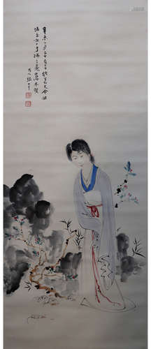 A CHINESE FIGURE PAINTING ZHANG DAQIAN MARK