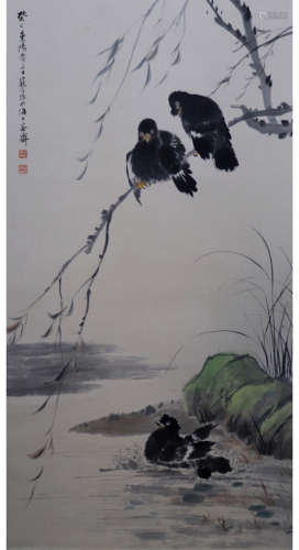 A CHINESE FLOWER AND BIRD PAINTING JIANG HANTING MARK