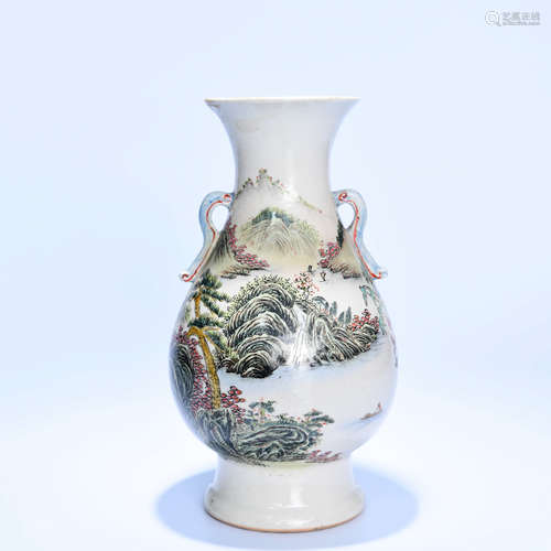 A FAMILLE ROSE LANDSCAPE PORCELAIN VASE