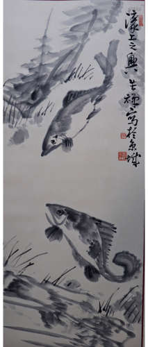 A CHINESE FISH PAINTING LI KUCHAN MARK