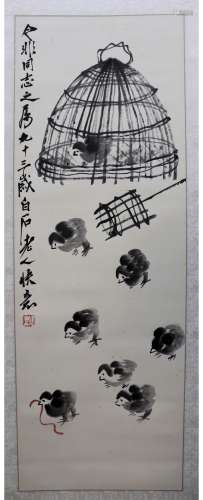 A CHINESE CHICKEN PAINTING QI BAISHI MARK