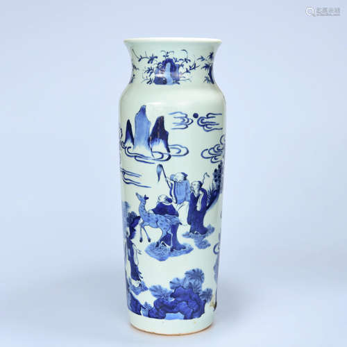 A BLUE WHITE EIGHT IMMORTALS PORCELAIN VASE