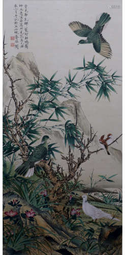 A CHINESE FLOWER AND BIRD PAINTING YU FEI'AN MARK